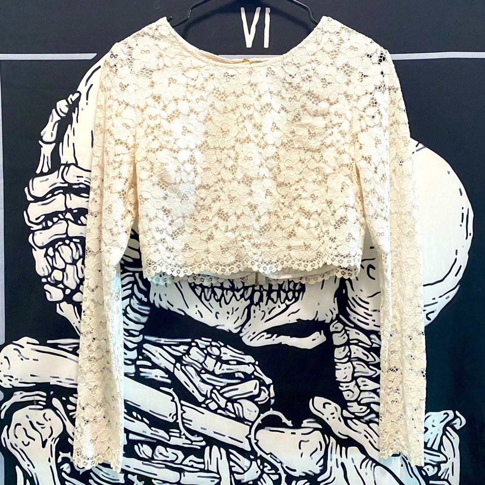 Marciano Lace Crop Top w/Gold Zipper